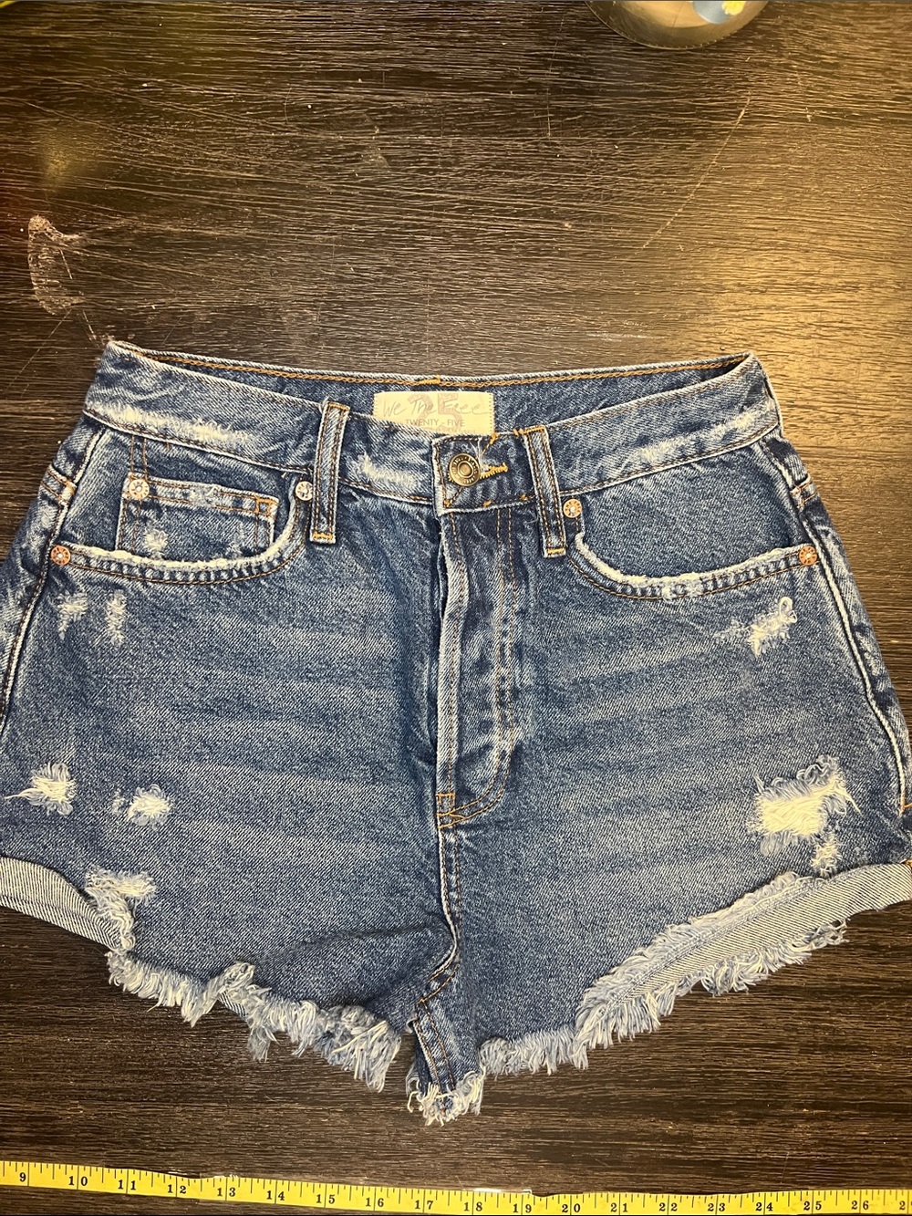 We The Free Distressed High-Rise Denim Shorts - Blue